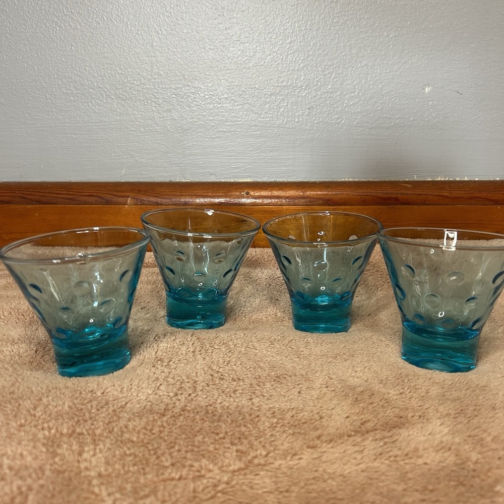 Vintage MCM Hazel Atlas Turquoise Blue Capri Dot Whisky Shot‎ Glasses Set of 4